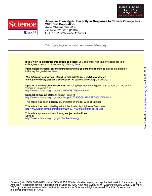 (PDF) Adaptive Phenotypic Plasticity in Response to Climate Change in a ...