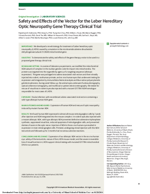 (PDF) Safety and Effects of the Vector for the Leber Hereditary Optic
