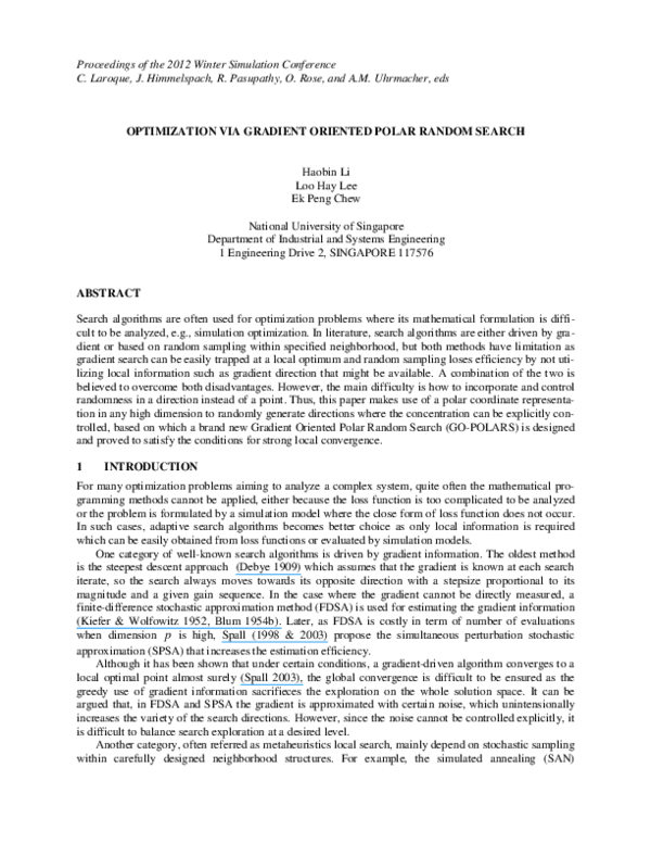 (PDF) Optimization via gradient oriented polar random search