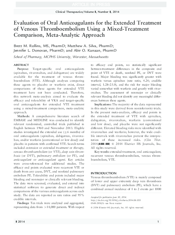 (PDF) Evaluation of Oral Anticoagulants for the Extended Treatment of ...