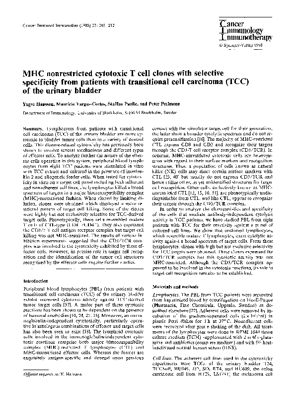 (PDF) MHC nonrestricted cytotoxic T cell clones with selective ...