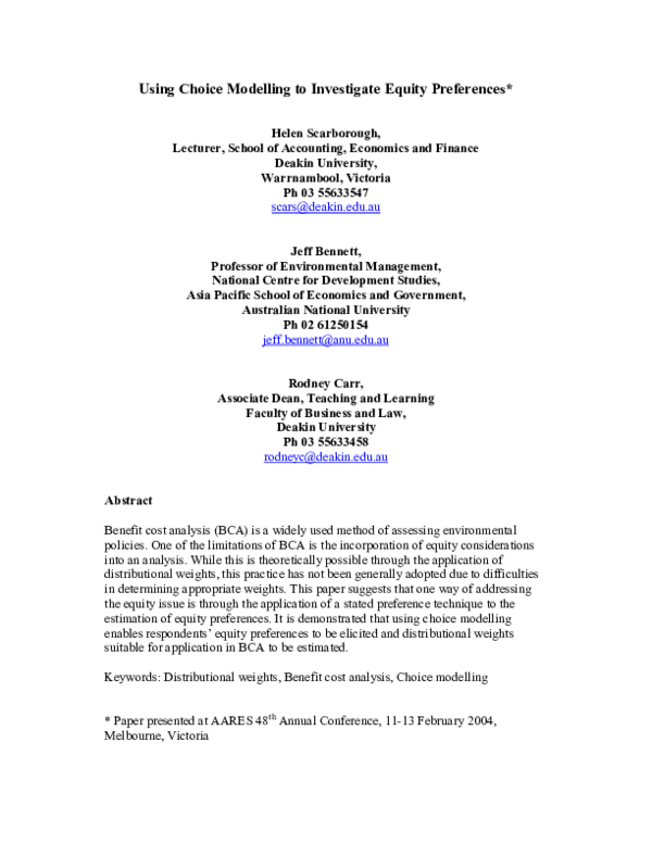 (PDF) Using choice modelling to investigate equity preferences