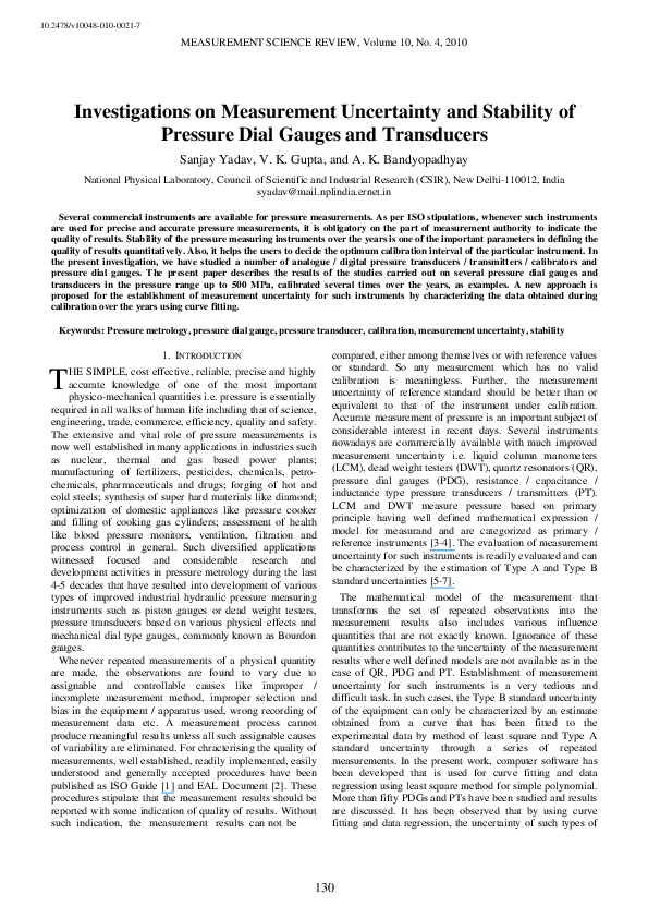 (PDF) Investigations on Measurement Uncertainty and Stability of