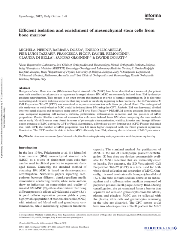 (PDF) Efficient isolation and enrichment of mesenchymal stem cells from ...