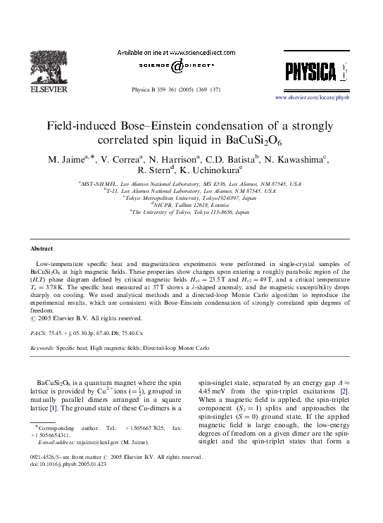(PDF) Field-induced Bose-Einstein condensation of a strongly correlated ...