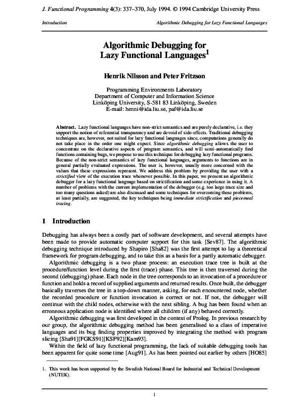 (PDF) Algorithmic debugging for lazy functional languages