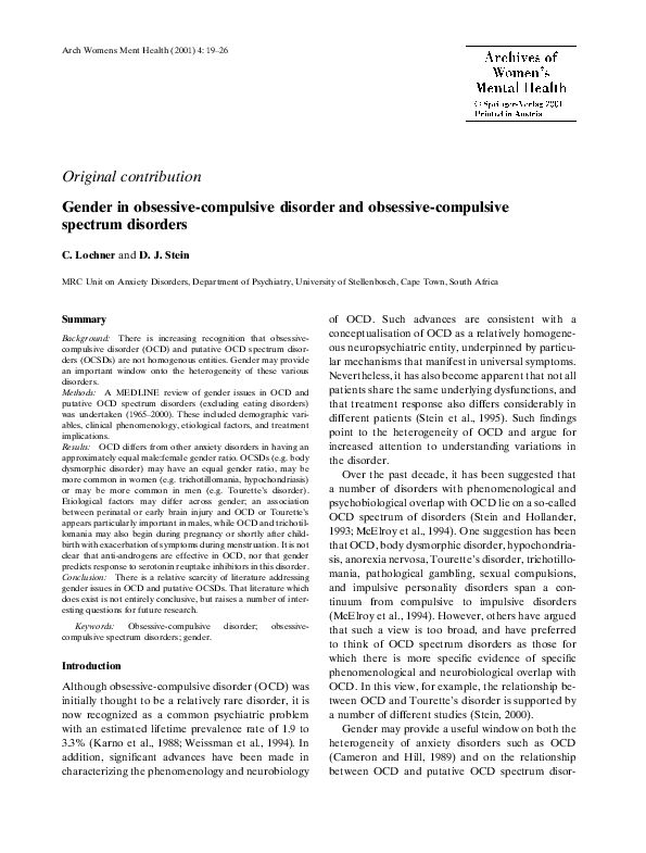 (PDF) Gender in obsessive-compulsive disorder and obsessive-compulsive ...