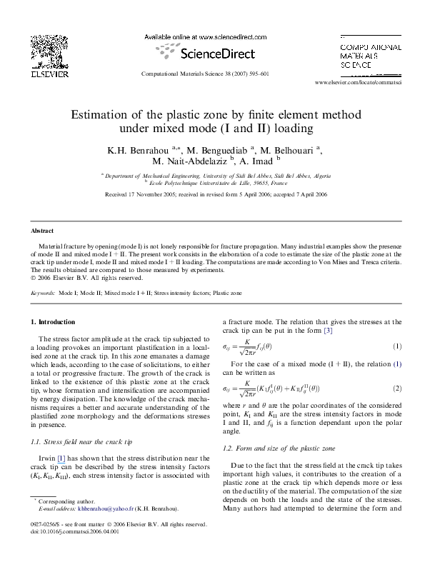 (PDF) Estimation of the plastic zone by finite element method under ...