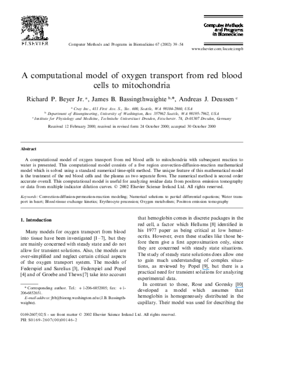 (PDF) A computational model of oxygen transport from red blood cells to ...