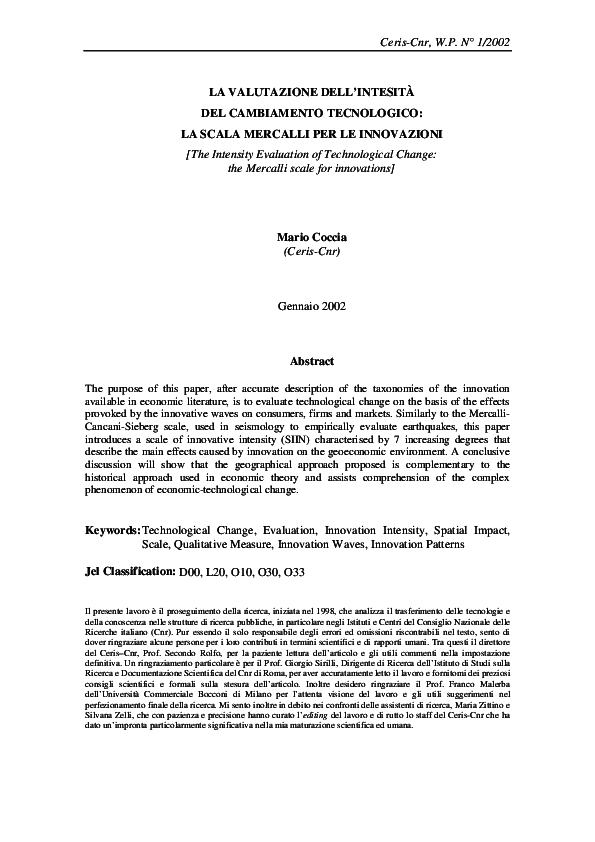 (PDF) The Intensity Evaluation of Technological Change: the Mercalli ...