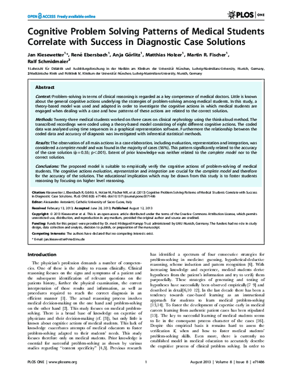 (PDF) Cognitive problem solving patterns of medical students correlate ...