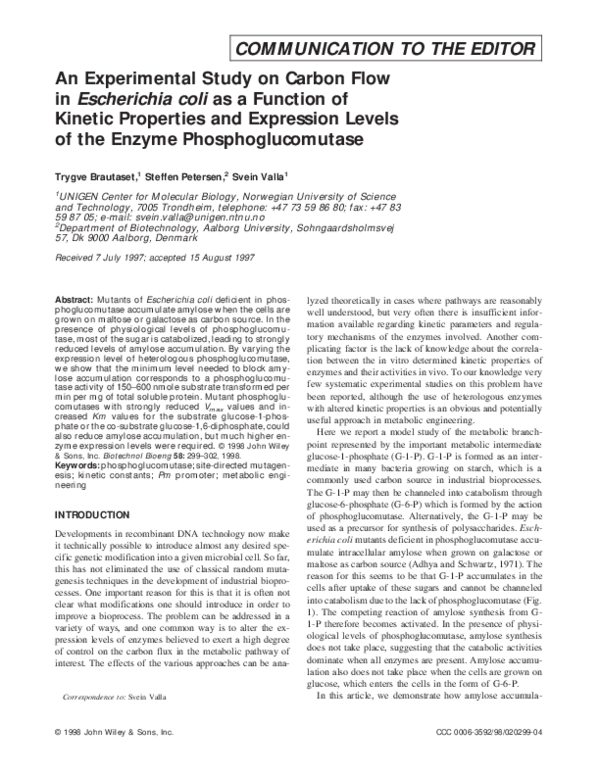 (PDF) An experimental study on carbon flow in Escherichia coli as a ...