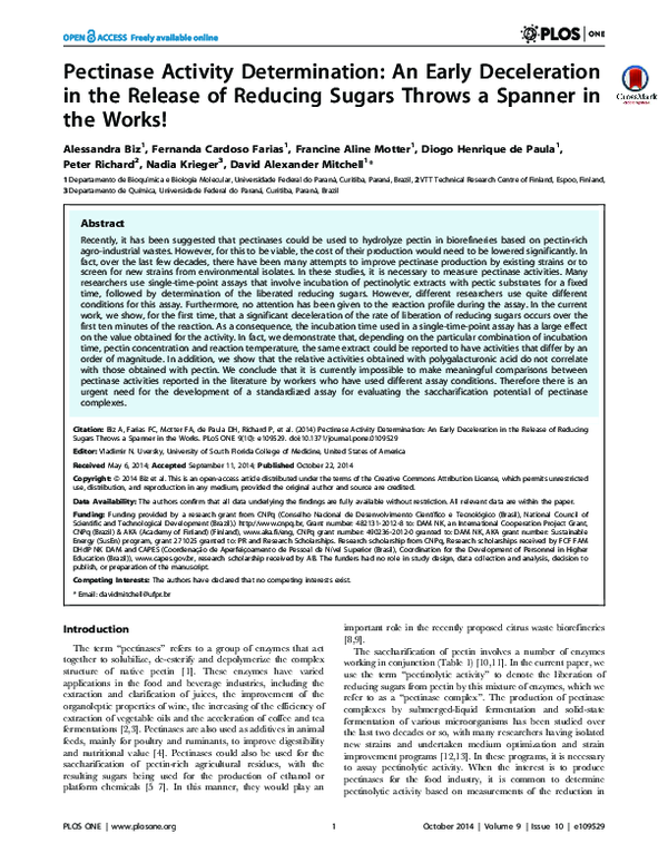(PDF) Pectinase activity determination: an early deceleration in the ...