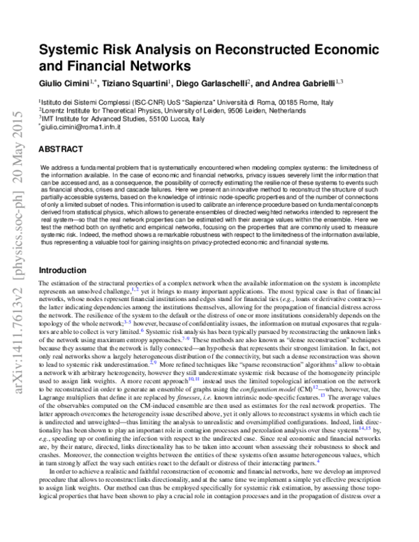 (PDF) Systemic Risk Analysis on Reconstructed Economic and Financial ...