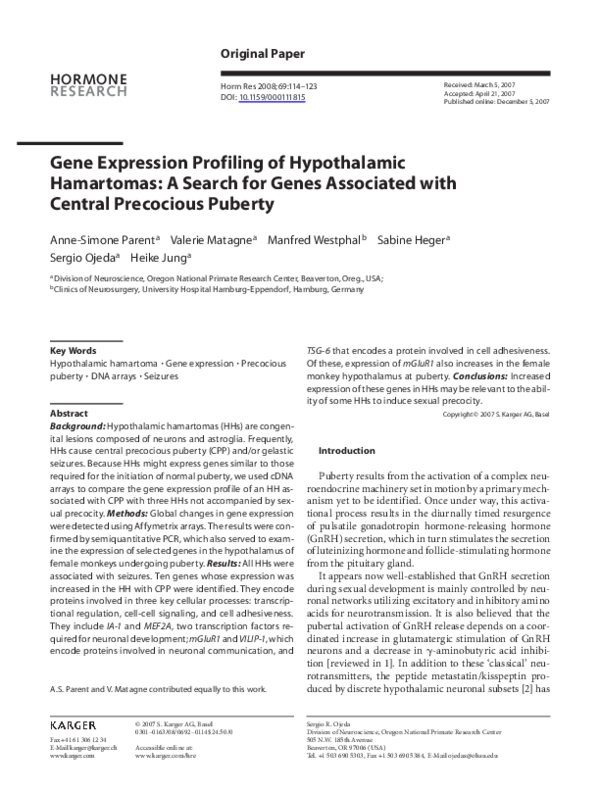 (PDF) Gene expression profiling of hypothalamic hamartomas: a search ...