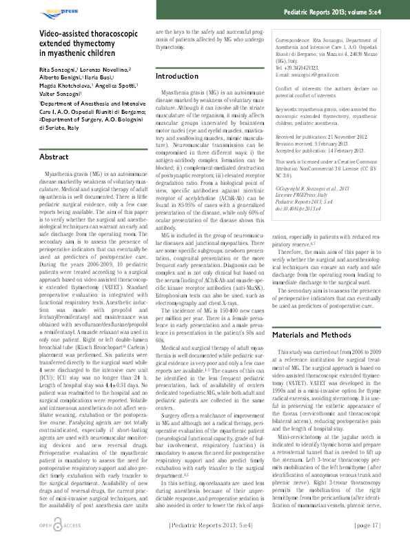 (PDF) Videoassisted Thoracoscopic Extended Thymectomy (VATET) in