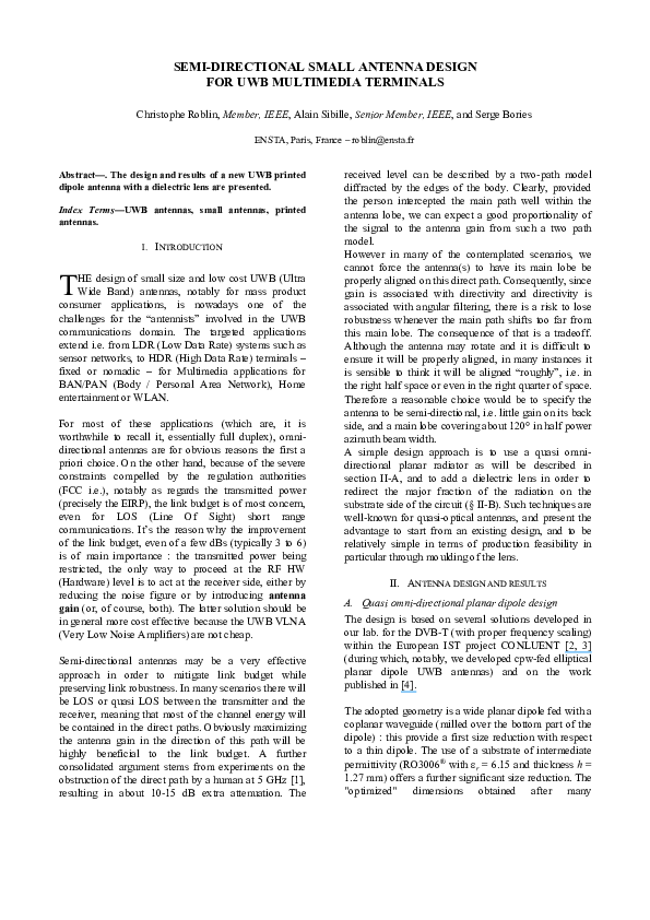 (PDF) Semi-directional small antenna design for UWB Multimedia Terminals