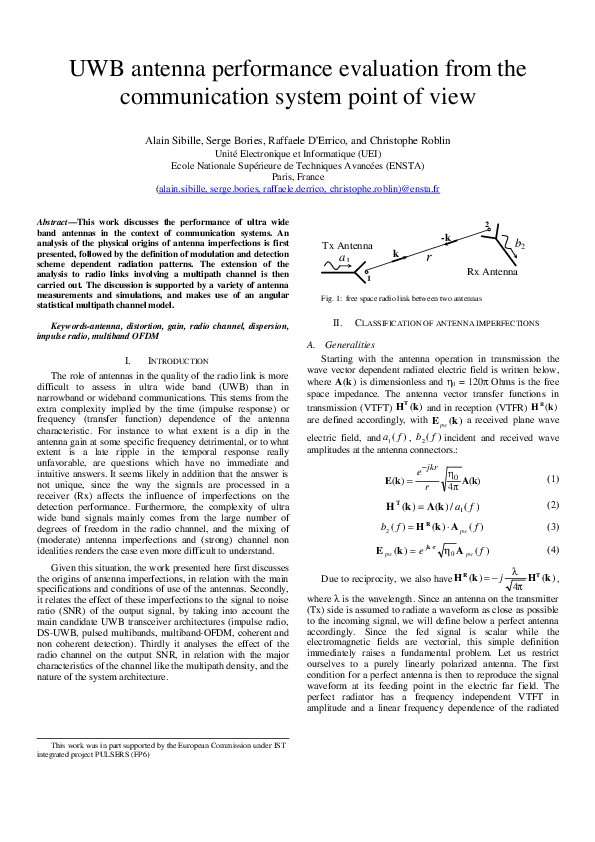 (PDF) UWB Antenna Performance Evaluation from the Communication System ...