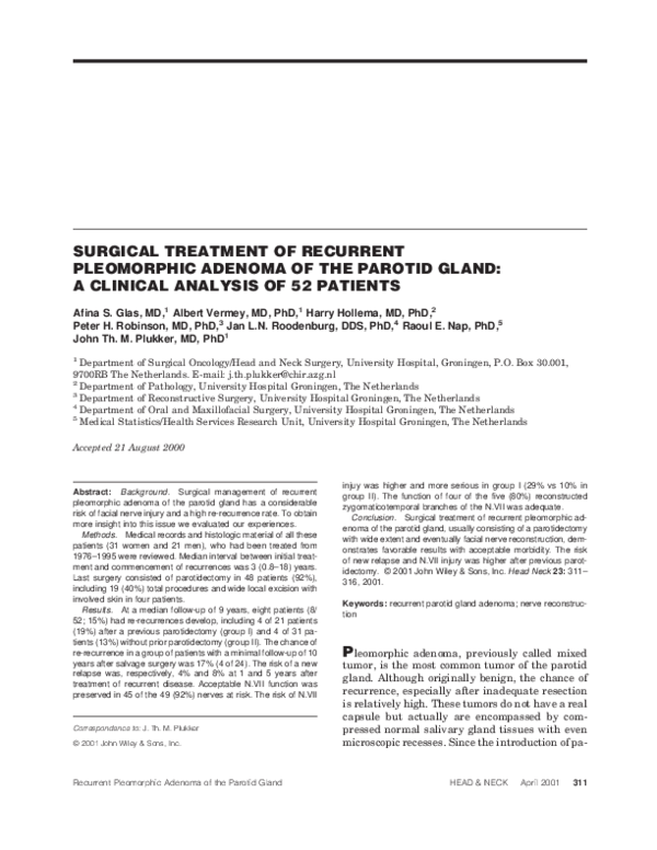 (PDF) Surgical treatment of recurrent pleomorphic adenoma of the ...