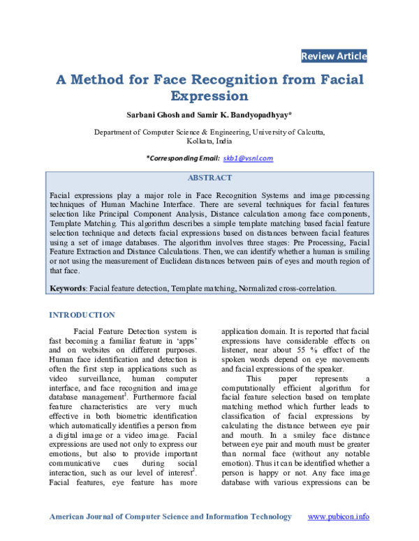 (PDF) A Method for Face Recognition from Facial Expression