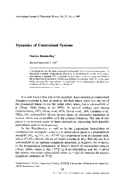 (PDF) Dynamics of constrained systems