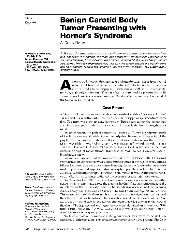 (PDF) Benign carotid body tumor presenting with Horner's syndrome: A ...