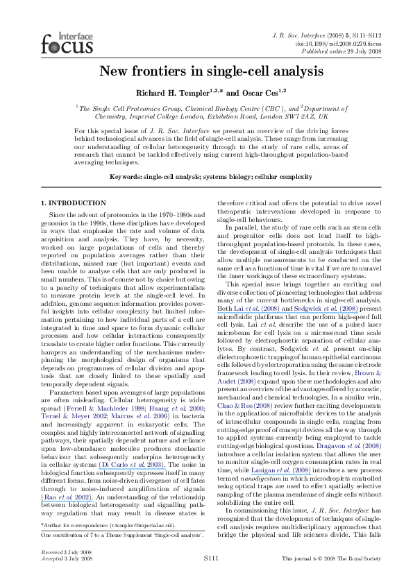 (PDF) New frontiers in single-cell analysis