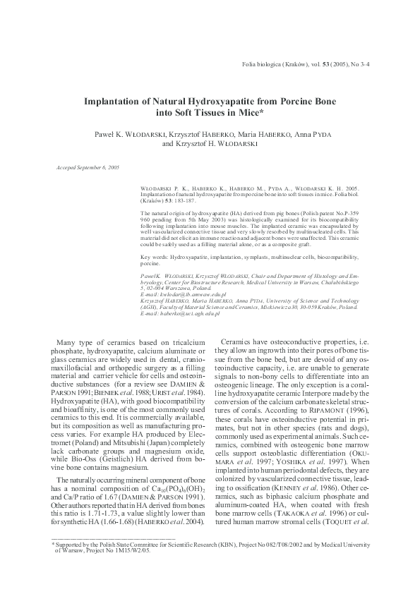 (PDF) Implantation of Natural Hydroxyapatite from Porcine Bone into ...