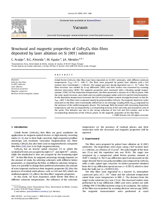 (PDF) Structural and magnetic properties of CoFe2O4 thin films ...