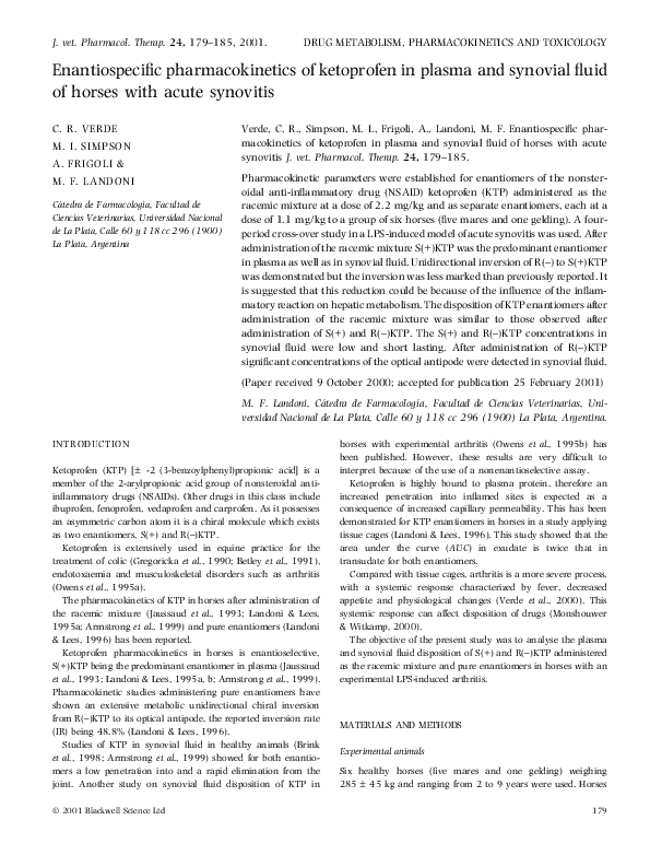 (PDF) Enantiospecific pharmacokinetics of ketoprofen in plasma and ...