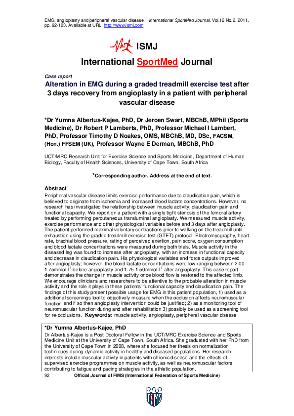 (PDF) Alteration in EMG during Graded Treadmill Exercise Test after 3 days recovery from