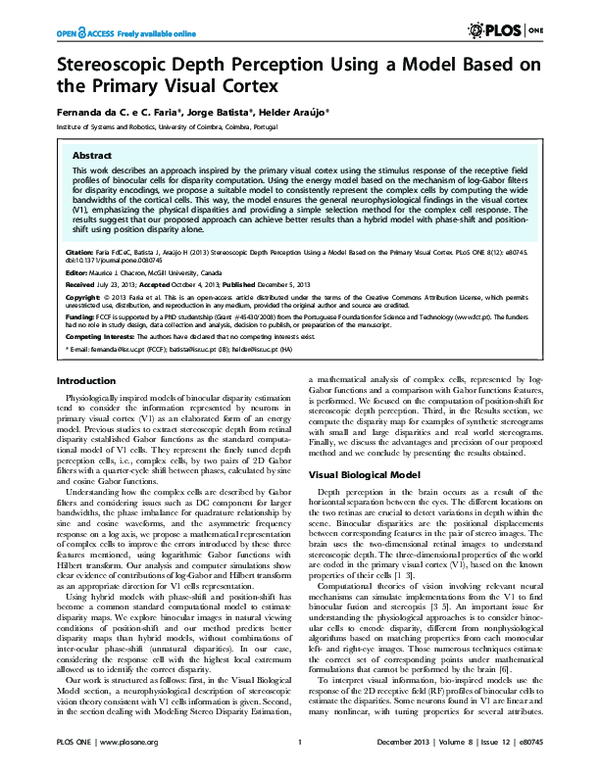 (PDF) Stereoscopic Depth Perception Using a Model Based on the Primary ...