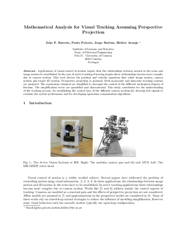 (PDF) Mathematical Analysis for Visual Tracking Assuming Perspective ...