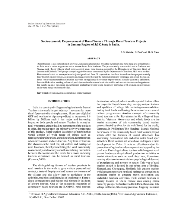 (PDF) Socio economic empowerment of rural women through rural tourism ...
