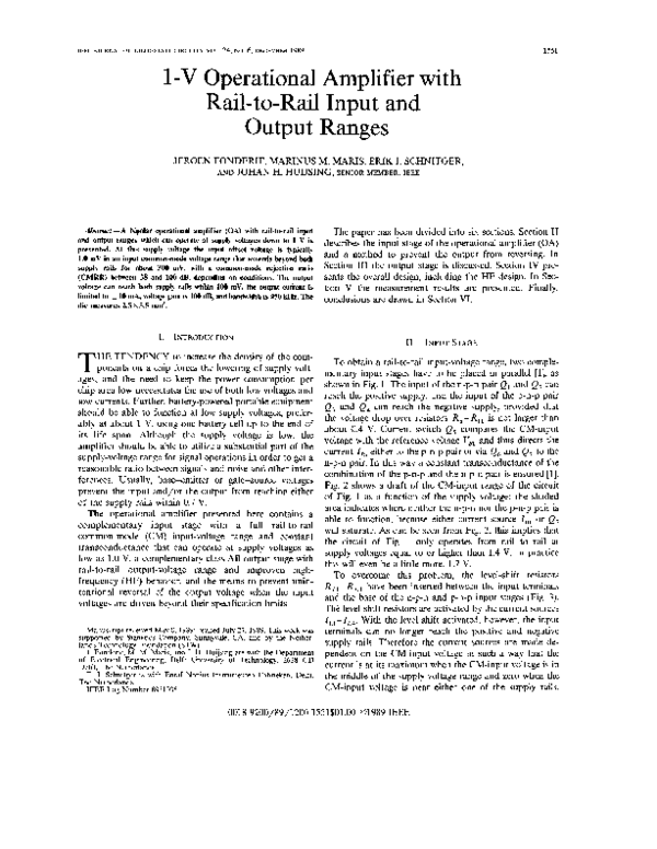 (PDF) 1V operational amplifier with railtorail input and output