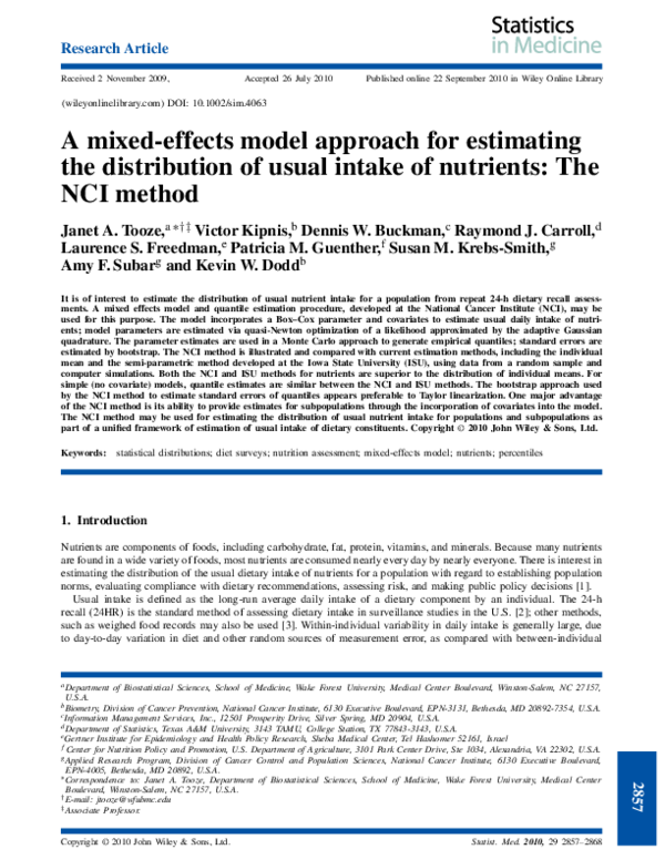 (PDF) A mixedeffects model approach for estimating the distribution of
