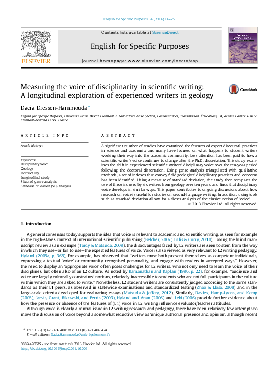 Measuring the voice of disciplinarity in scientific writing: A ...