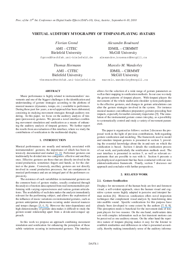 (PDF) VIRTUAL AUDITORY MYOGRAPHY OF TIMPANIPLAYING AVATARS Thomas