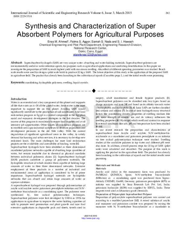 (PDF) Synthesis and Characterization of Super Absorbent Polymers for ...