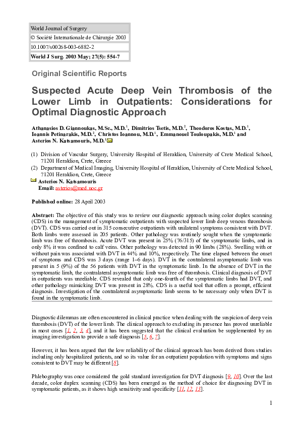 (DOC) Suspected Acute Deep Vein Thrombosis of the Lower Limb in ...