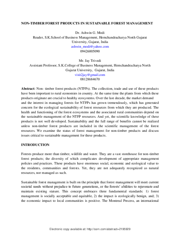 (PDF) NON-TIMBER FOREST PRODUCTS IN SUSTAINABLE FOREST MANAGEMENT