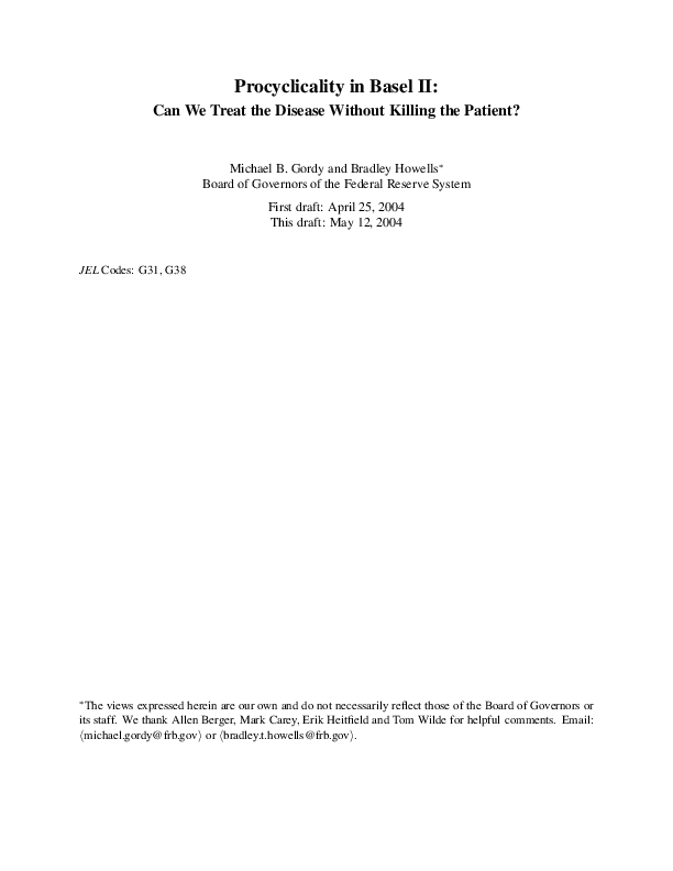 (PDF) Procyclicality in Basel II Can we treat the disease without