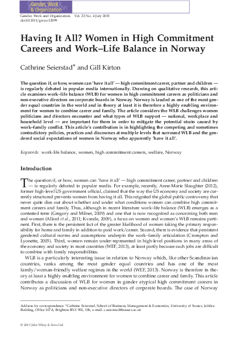 (PDF) Having It All? Women in High Commitment Careers and Work–Life ...