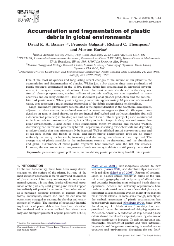 (PDF) Accumulation and fragmentation of plastic debris in global ...