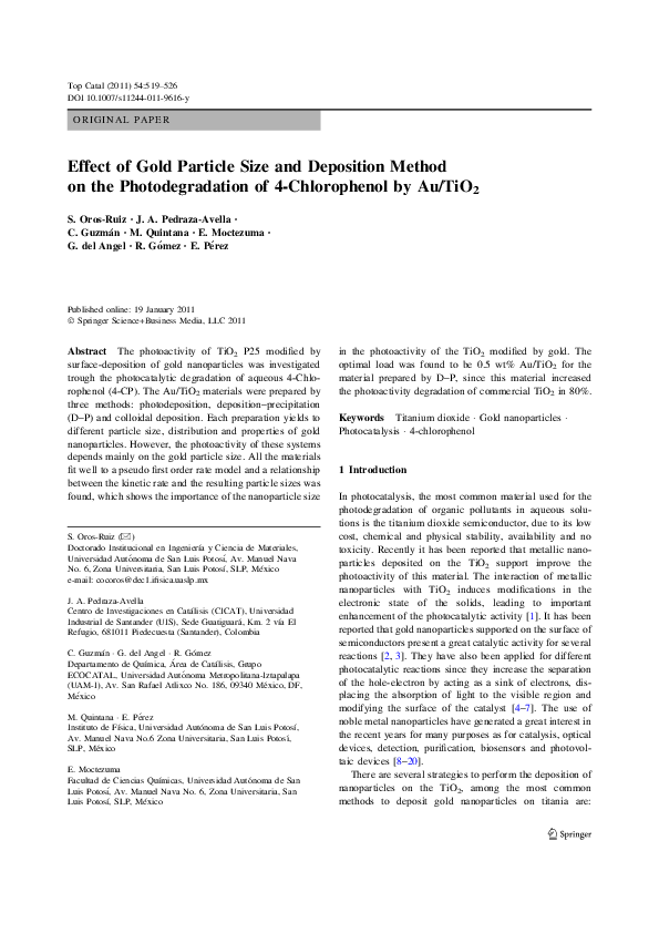 (PDF) Effect of Gold Particle Size and Deposition Method on the ...