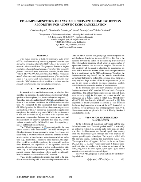 (PDF) FPGA implementation of a variable step-size affine projection ...