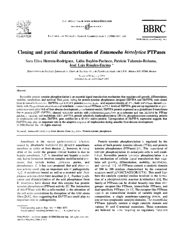(PDF) Cloning and partial characterization of Entamoeba histolytica PTPases
