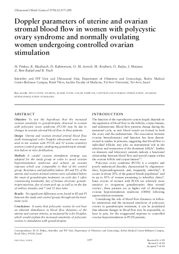 (PDF) Doppler parameters of uterine and ovarian stromal blood flow in ...