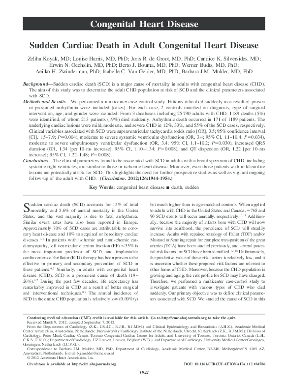 (PDF) Sudden Cardiac Death in Adult Congenital Heart Disease