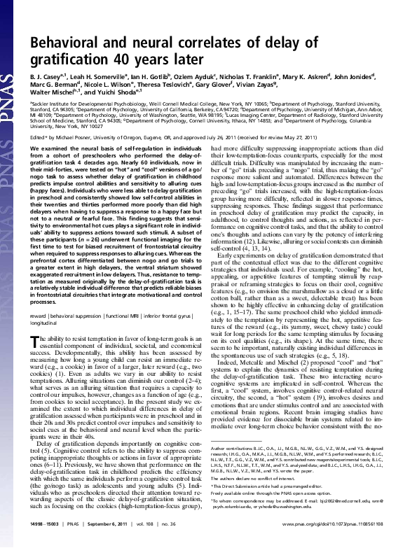 (PDF) Behavioral and neural correlates of delay of gratification 40 ...